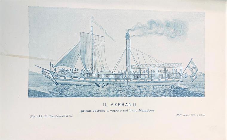 Il primo battello a vapore sul Lago Maggiore.