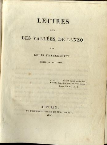 <strong>Lettres sur les Vallées de Lanzo.</strong>