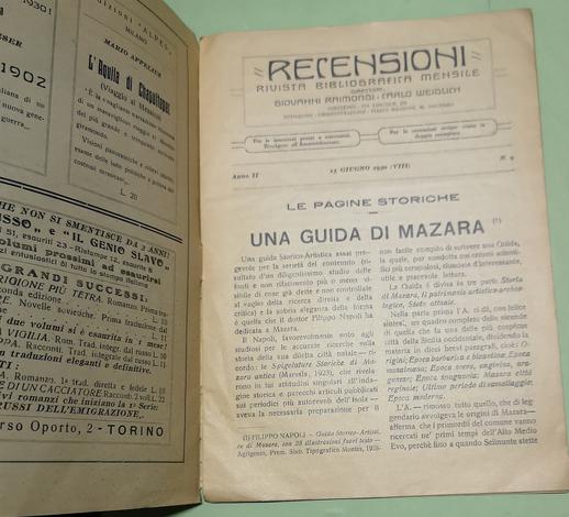 <strong>Recensioni. Rivista bibliografica Mensile.</strong> Anno II - n. 9. 15 giugno 1930 Anno VIII