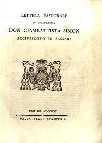 Lettera Pastorale di Monsignor Don Giambattista Simon arcivescovo di Sassari
