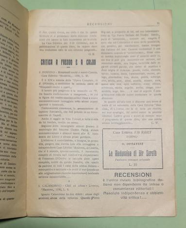 <strong>Recensioni. Rivista bibliografica Mensile.</strong> Anno II - n. 9. 15 giugno 1930 Anno VIII