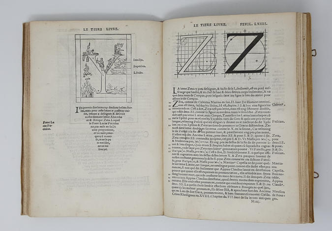 Champfleury. Auquel est contenu Lart et Science de la deue et vraye Proportion des Lettres Attiques, quon dit autrement Lettres Antiques, et vulgairement Lettres Romaines proportionnées selon le corp