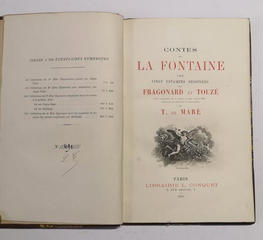 <strong>Les vingt estampes dessinées par Fragonard et Touzé pour l'édition de P. Didot l'ainé Paris 1795, réduites et gravées à l'eau-forte par T. de Mare.</strong>